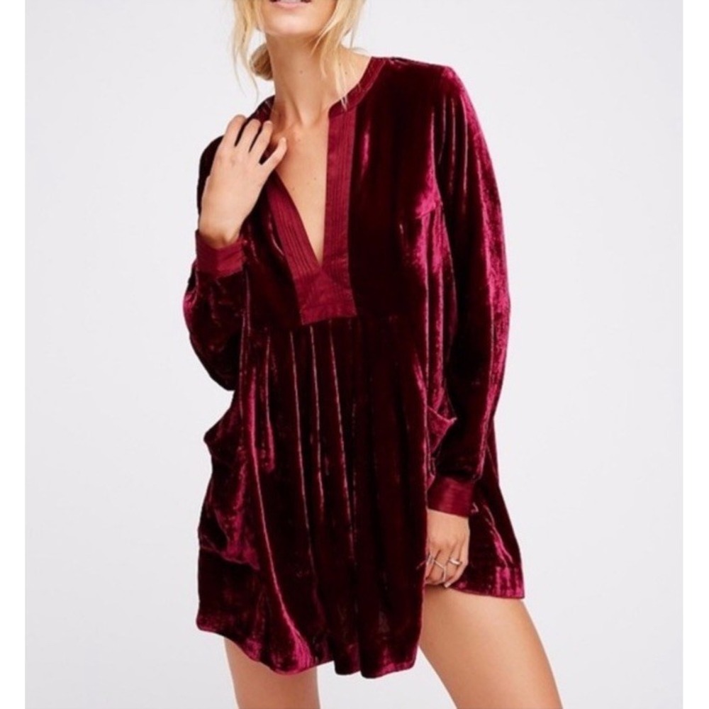 Free People Women S Velvet Tunic Dress Oversize Deep Red Christmas Royal Holiday